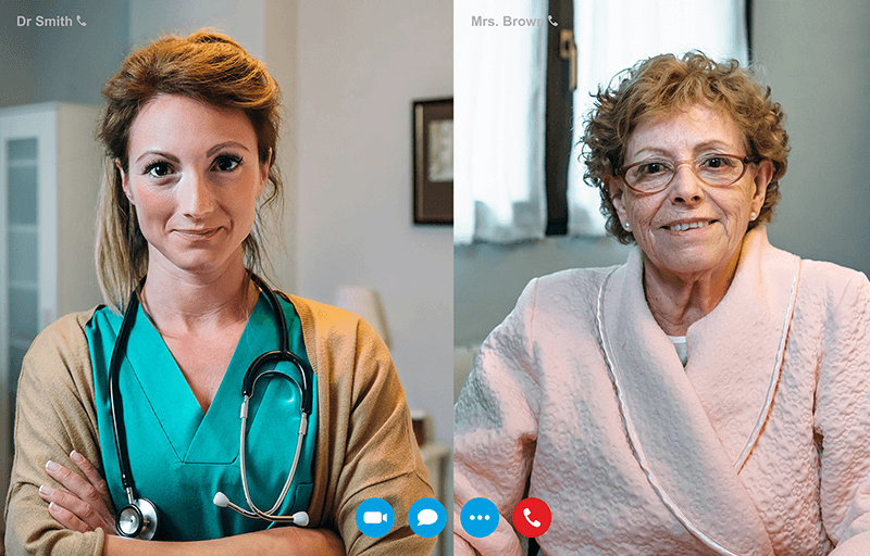 Doctor talking to senior citizen on video chat