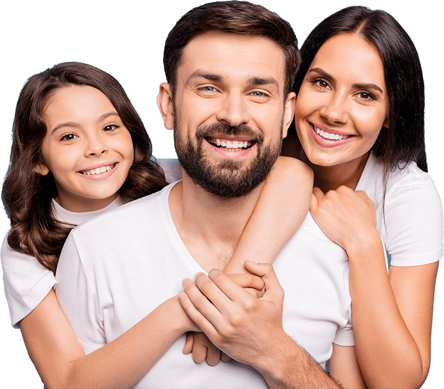 Family of 3 people hugging