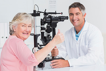 Woman getting eye exam